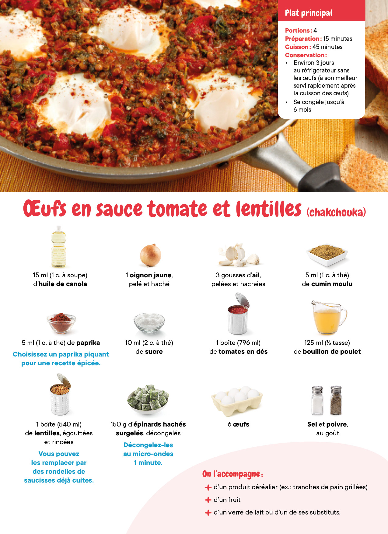 Oeufs En Sauce Tomate Et Lentilles